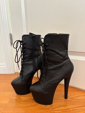 Pleaser Black Lace-Up Platform Ankle Boots for Dance